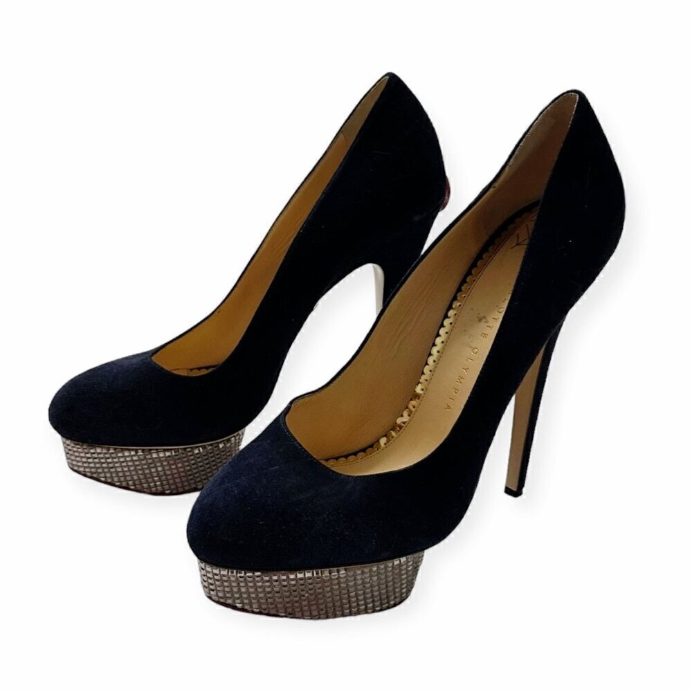 Charlotte Olympia Dolly‎ Platform Pumps with Metal Platform, 41 EU, Navy Suede - Picture 3 of 16